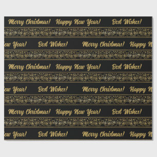 Elegant Black Floral Gold kerstcadeau Cadeaupapier