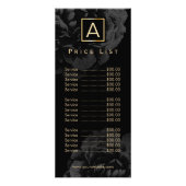 Elegant Black Floral Gold Monogram Price List Reclamekaart (Voorkant)