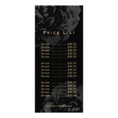 Elegant Black Floral Gold Monogram Price List Reclamekaart (Achterkant)