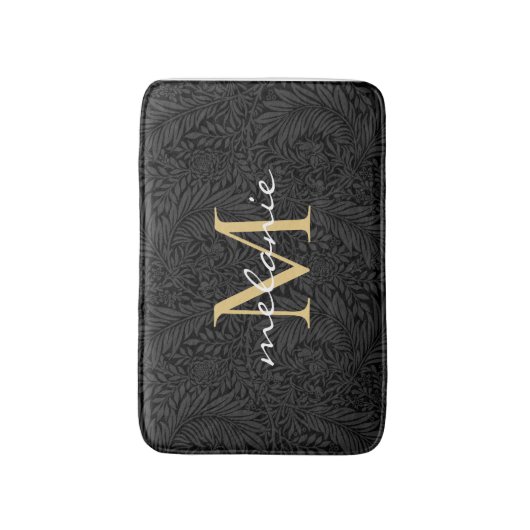 Elegant Black Floral Gold Script Monogram Badmat (Voorkant Verticaal)