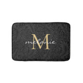 Elegant Black Floral Gold Script Monogram Badmat (Voorkant)