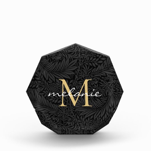 Elegant Black Floral Gold Script Monogram Fotoblokken (Voorkant)