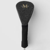 Elegant Black Floral Gold Script Monogram Golfheadcover (Voorkant)