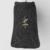 Elegant Black Floral Gold Script Monogram Golfheadcover (Draai 90)