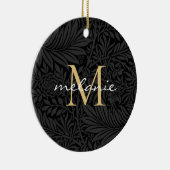 Elegant Black Floral Gold Script Monogram Keramisch Ornament (Rechts)