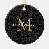 Elegant Black Floral Gold Script Monogram Keramisch Ornament (Voorkant)