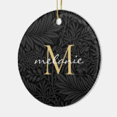 Elegant Black Floral Gold Script Monogram Keramisch Ornament (Links)