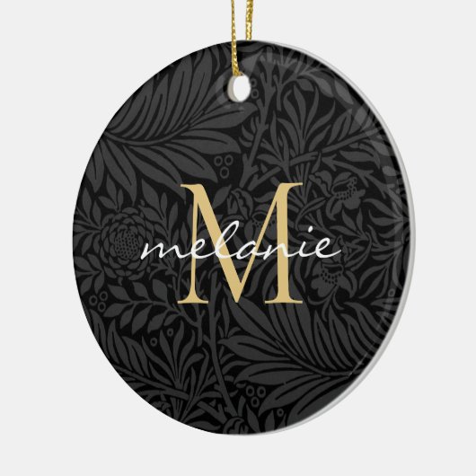 Elegant Black Floral Gold Script Monogram Keramisch Ornament (Links)