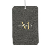 Elegant Black Floral Gold Script Monogram Luchtverfrisser (Voorkant)