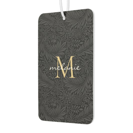 Elegant Black Floral Gold Script Monogram Luchtverfrisser (Links)