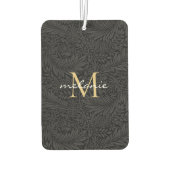 Elegant Black Floral Gold Script Monogram Luchtverfrisser (Achterkant)