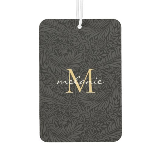 Elegant Black Floral Gold Script Monogram Luchtverfrisser (Achterkant)