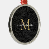 Elegant Black Floral Gold Script Monogram Metalen Ornament (Rechts)