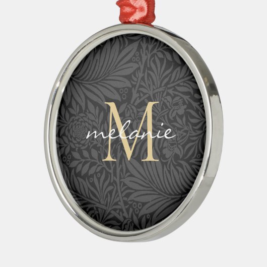 Elegant Black Floral Gold Script Monogram Metalen Ornament (Links)