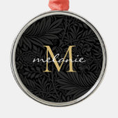 Elegant Black Floral Gold Script Monogram Metalen Ornament (Voorkant)