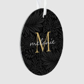 Elegant Black Floral Gold Script Monogram Ornament (voorkant)