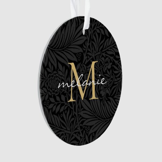 Elegant Black Floral Gold Script Monogram Ornament (voorkant)