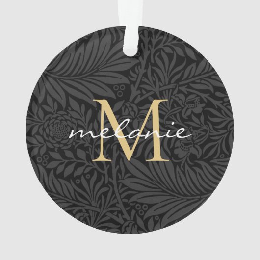 Elegant Black Floral Gold Script Monogram Ornament (achterkant)