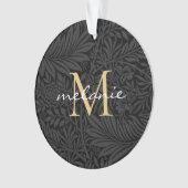 Elegant Black Floral Gold Script Monogram Ornament (voorkant)