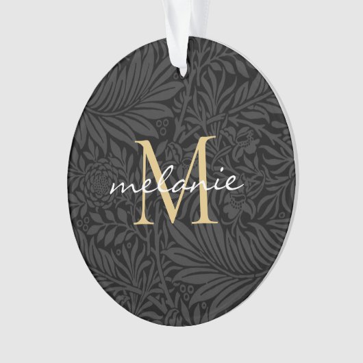 Elegant Black Floral Gold Script Monogram Ornament (voorkant)