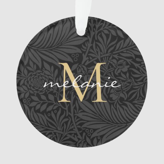 Elegant Black Floral Gold Script Monogram Ornament (voorkant)