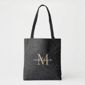 Elegant Black Floral Gold Script Monogram Tote Bag (Voorkant)