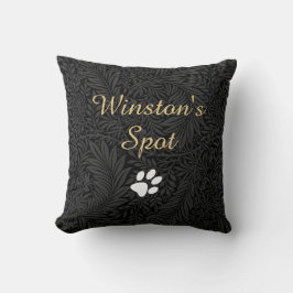 Elegant Black Floral Gold Script Script Pet Name Kussen