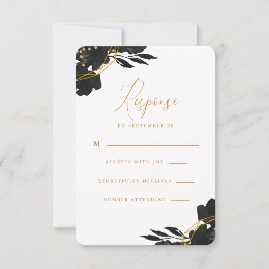Elegant Black Floral Gold Wedding Rsvp (Voorkant)