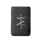 Elegant Black Floral Green Script Monogram Badmat (Voorkant Verticaal)