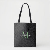Elegant Black Floral Green Script Monogram Tote Bag (Voorkant)