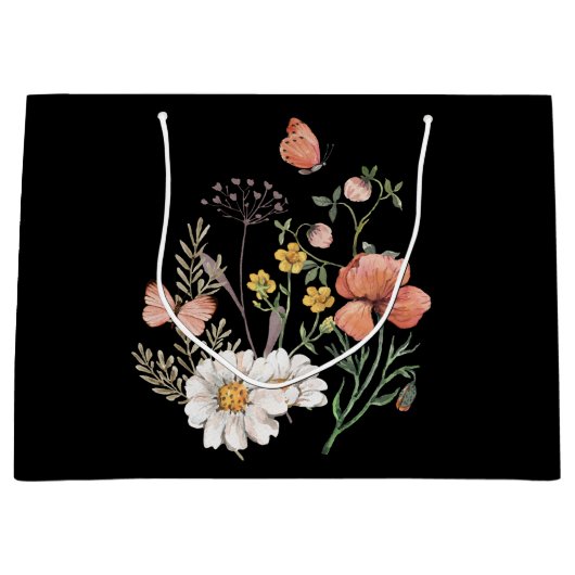 Elegant Black Floral Groot Cadeauzakje (Voorkant)