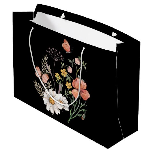 Elegant Black Floral Groot Cadeauzakje (Achterkant Gekanteld)
