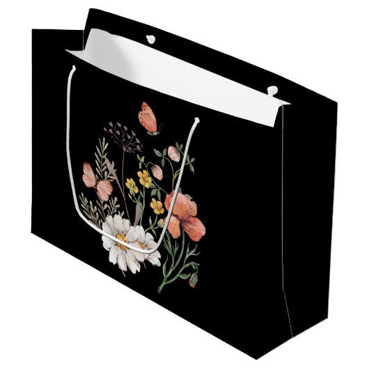 Elegant Black Floral Groot Cadeauzakje (Voorkant Gekanteld)