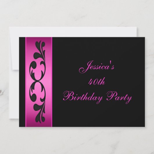 Elegant Black Floral Hot Pink Party Kaart (Voorkant)