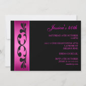 Elegant Black Floral Hot Pink Party Kaart (Achterkant)