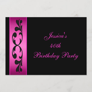 Elegant Black Floral Hot Pink Party Kaart