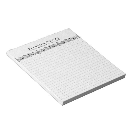 Elegant Black Floral Lace en White Damashen 2 Notitieblok (Schuin)