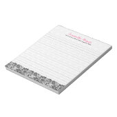 Elegant Black Floral Lace en White Damashen 2 Notitieblok (Linkerzijde)