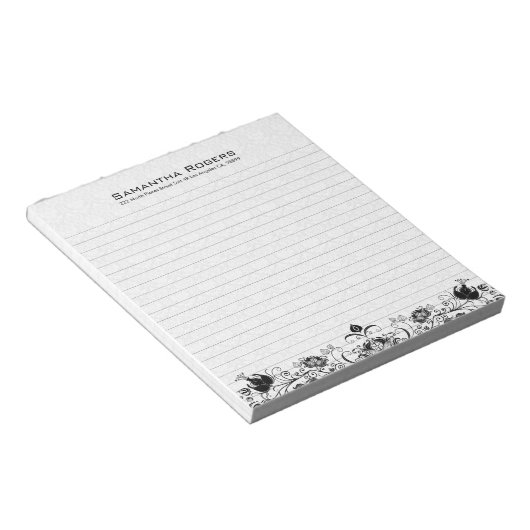 Elegant Black Floral Lace en White Damashen 2 Notitieblok (Schuin)
