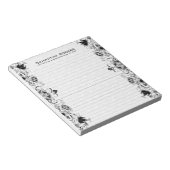 Elegant Black Floral Lace en White Damaskers Notitieblok (Schuin)