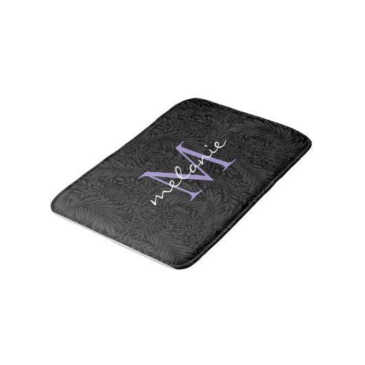 Elegant Black Floral Lavender Script Monogram Badmat (Gekanteld)