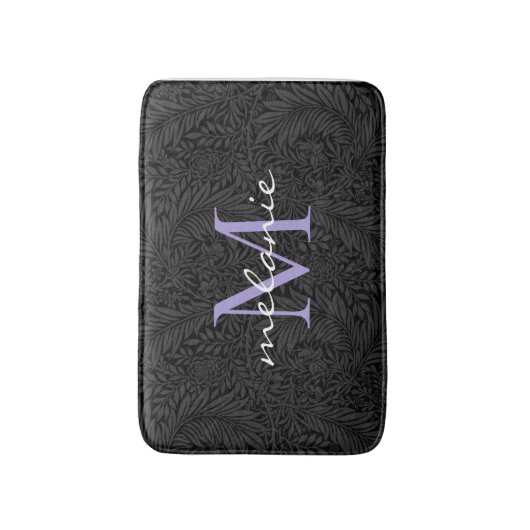Elegant Black Floral Lavender Script Monogram Badmat (Voorkant Verticaal)