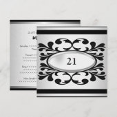 Elegant Black Floral Light Silver 21st Birthday Kaart (Voorkant / Achterkant)