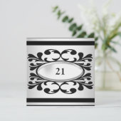 Elegant Black Floral Light Silver 21st Birthday Kaart (Staand voorkant)