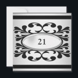 Elegant Black Floral Light Silver 21st Birthday Kaart<br><div class="desc">Zilver & Black 21ST Birthday Party, geschikt voor Man of vrouw. Alle evenementen, feestdagen, aankondigingen en Jubilea van de Birthday Party. Geschikt voor alle verjaardagen en -gebeurtenissen. Rsvp is beschikbaar op verzoek in gelijkaardige stijl. Prachtige, stijlvolle, lichte, zilvergrijze, bespikte glitter met lichte zilvermetaal- en zwarte stripe-strips en met zwarte en...</div>