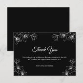 Elegant Black Floral Line Art Wedding  Bedankkaart (Voorkant / Achterkant)