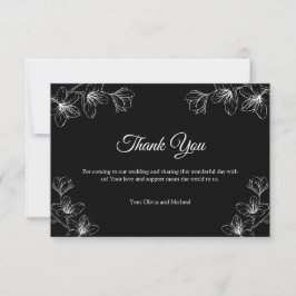 Elegant Black Floral Line Art Wedding  Bedankkaart