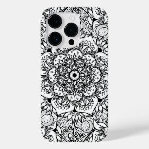 Elegant Black Floral Mandala White Design Case-Mate iPhone 14 Pro Hoesje