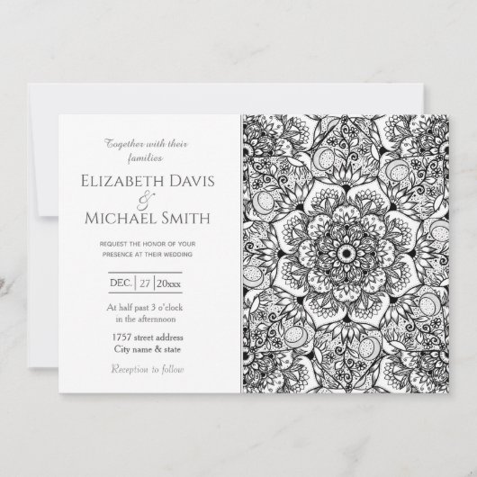 Elegant Black Floral Mandala White Design Kaart (Voorkant)