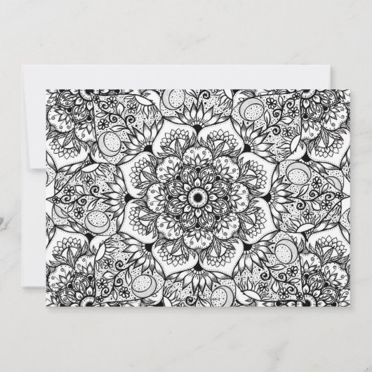 Elegant Black Floral Mandala White Design Kaart (Achterkant)